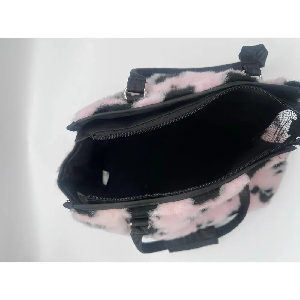 Pink Faux Fur Pet Carrier with Paw Print Design - Picture 4 of 6